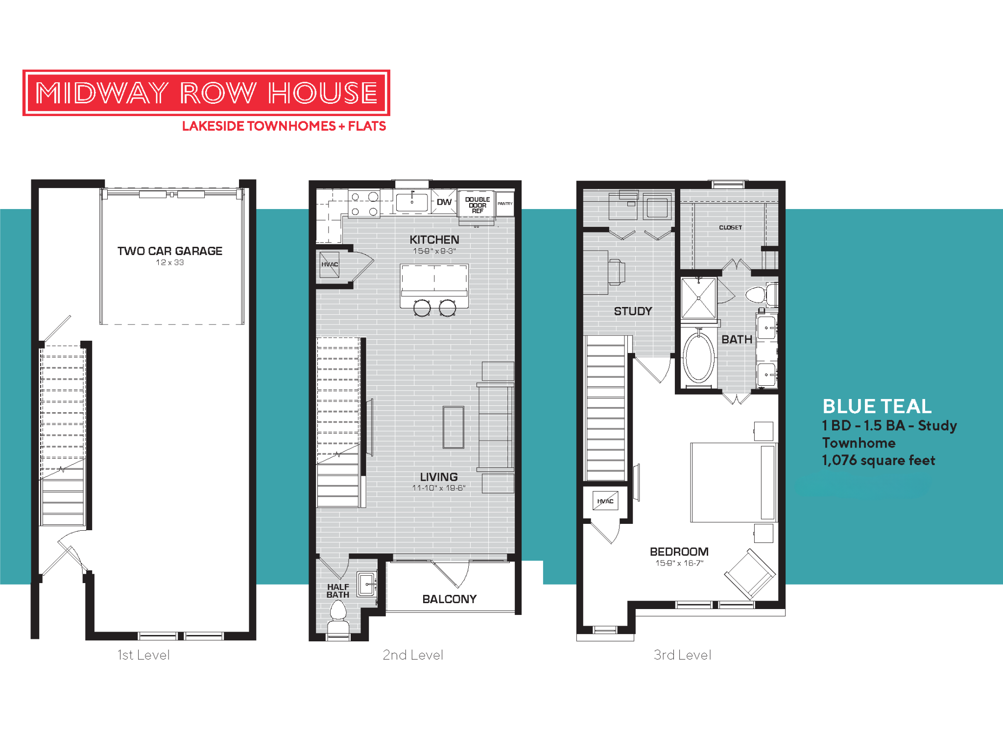 Blue Teal Floorplan Midway Row House